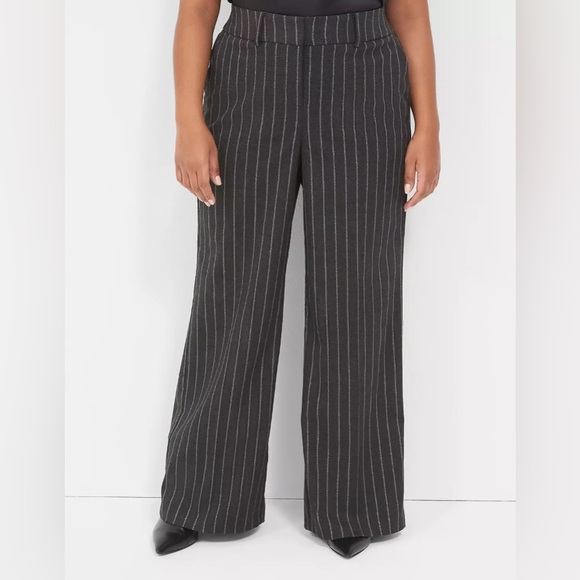 NWT Lane Bryant 16 Perfect Drape Wide Leg DarkGrey W Silver Pin Striping Hi Rise - Picture 2 of 12